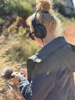 Myself recording sounds along a trail in the Alpilles mountains.